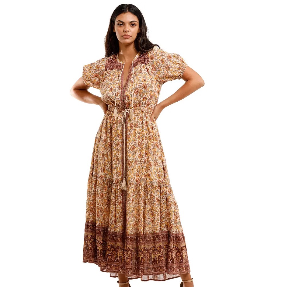 Spell Brown Floral Maxi Dress Sundown Gown